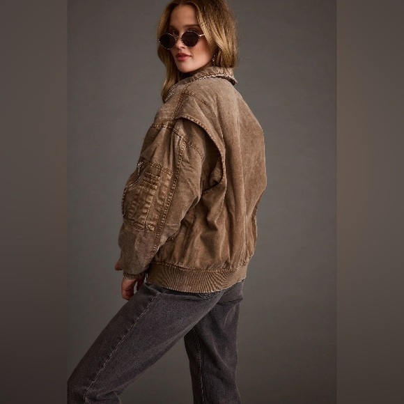 12th Tribe Sawyer Washed Brown Oversized Bomber Jacket - Picture 4 of 7